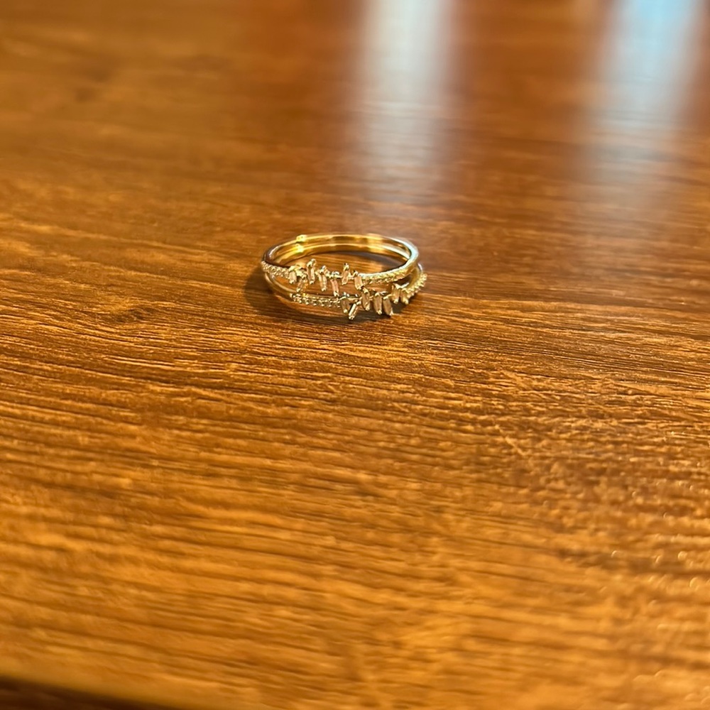 10k gold clear gemstone stacking rings.  Set of 2